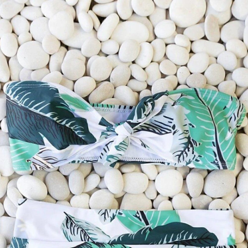 NWT Tropical Palm Bandeau Bikini Set - Picture 7 of 11